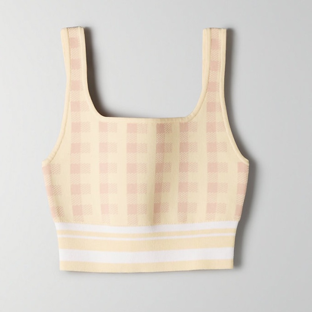 Babaton sculpt pink/yellow cropped tank XS